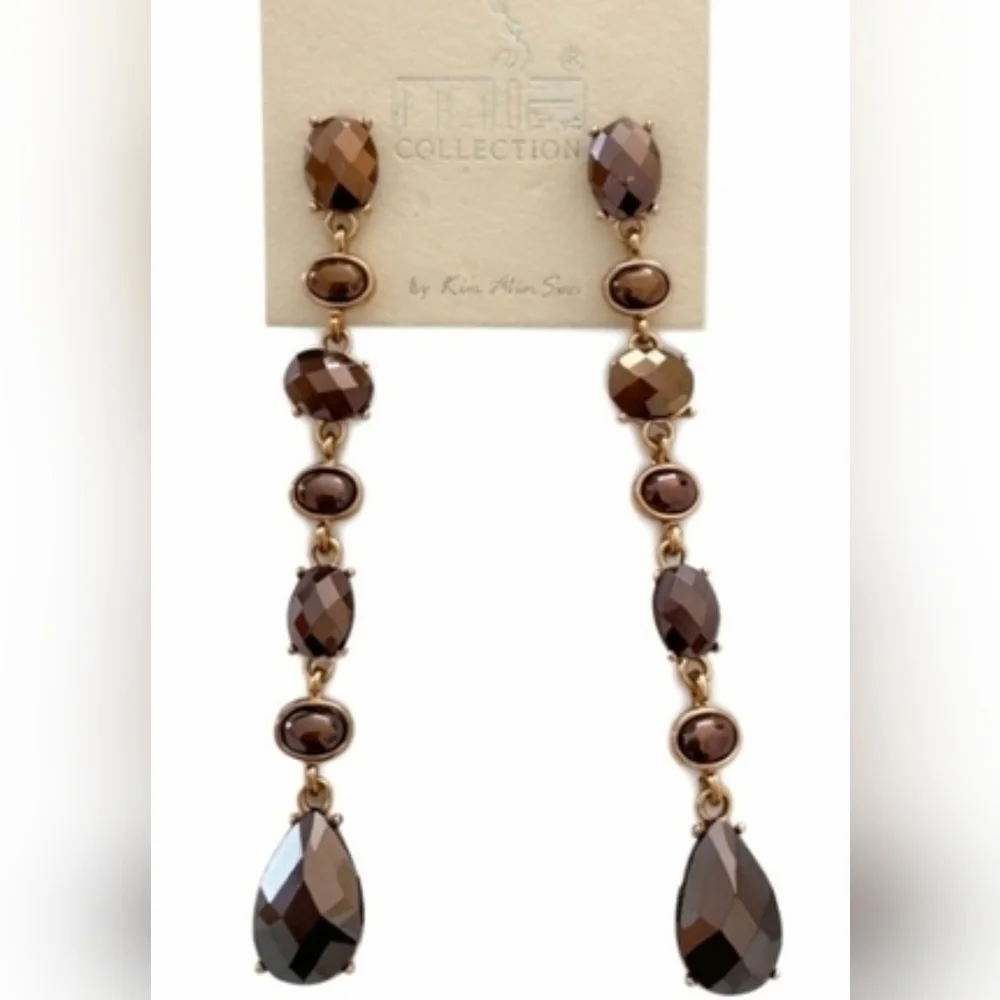 NWT MACYs Mia Collection Brown/Amber DANGLE EARRINGS